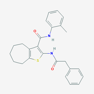 molecular formula C25H26N2O2S B397259 N-(2-methylphenyl)-2-[(phenylacetyl)amino]-5,6,7,8-tetrahydro-4H-cyclohepta[b]thiophene-3-carboxamide 