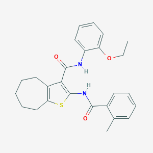 molecular formula C26H28N2O3S B397273 N-(2-ethoxyphenyl)-2-[(2-methylbenzoyl)amino]-5,6,7,8-tetrahydro-4H-cyclohepta[b]thiophene-3-carboxamide 
