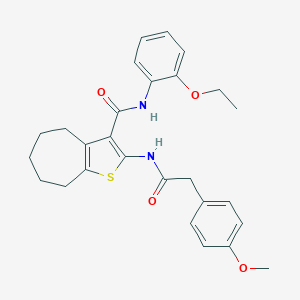 molecular formula C27H30N2O4S B397294 N-(2-ethoxyphenyl)-2-{[(4-methoxyphenyl)acetyl]amino}-5,6,7,8-tetrahydro-4H-cyclohepta[b]thiophene-3-carboxamide 