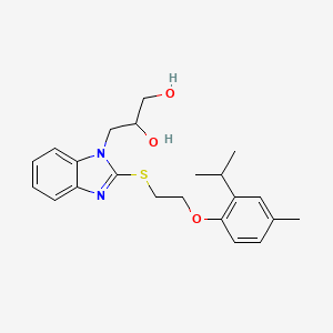 molecular formula C22H28N2O3S B3973004 3-[2-({2-[4-Methyl-2-(propan-2-YL)phenoxy]ethyl}sulfanyl)-1H-1,3-benzodiazol-1-YL]propane-1,2-diol 