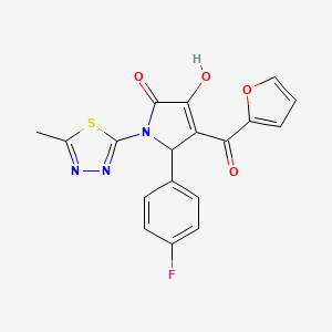 molecular formula C18H12FN3O4S B3973069 (4E)-5-(4-fluorophenyl)-4-[furan-2-yl(hydroxy)methylidene]-1-(5-methyl-1,3,4-thiadiazol-2-yl)pyrrolidine-2,3-dione 