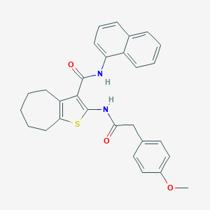 molecular formula C29H28N2O3S B397316 2-[2-(4-METHOXYPHENYL)ACETAMIDO]-N-(NAPHTHALEN-1-YL)-4H,5H,6H,7H,8H-CYCLOHEPTA[B]THIOPHENE-3-CARBOXAMIDE 