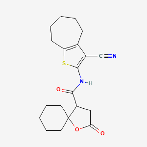 molecular formula C20H24N2O3S B3973556 N-(3-cyano-5,6,7,8-tetrahydro-4H-cyclohepta[b]thiophen-2-yl)-2-oxo-1-oxaspiro[4.5]decane-4-carboxamide 