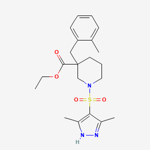 molecular formula C21H29N3O4S B3973645 ethyl 1-[(3,5-dimethyl-1H-pyrazol-4-yl)sulfonyl]-3-[(2-methylphenyl)methyl]piperidine-3-carboxylate 