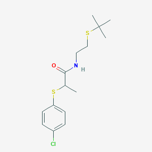 molecular formula C15H22ClNOS2 B3974448 N-(2-tert-butylsulfanylethyl)-2-(4-chlorophenyl)sulfanylpropanamide 