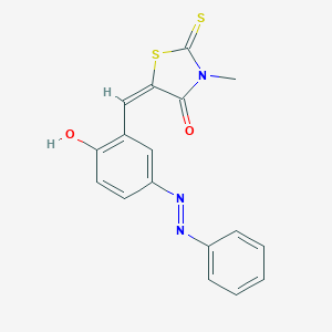 molecular formula C17H13N3O2S2 B397470 (5E)-5-({2-HYDROXY-5-[(1E)-2-PHENYLDIAZEN-1-YL]PHENYL}METHYLIDENE)-3-METHYL-2-SULFANYLIDENE-1,3-THIAZOLIDIN-4-ONE 