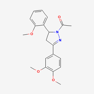 molecular formula C20H22N2O4 B3974760 1-[3-(3,4-dimethoxyphenyl)-5-(2-methoxyphenyl)-4,5-dihydro-1H-pyrazol-1-yl]ethan-1-one 