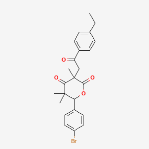 molecular formula C24H25BrO4 B3974877 6-(4-Bromophenyl)-3-[2-(4-ethylphenyl)-2-oxoethyl]-3,5,5-trimethyloxane-2,4-dione 
