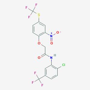 molecular formula C16H9ClF6N2O4S B3975284 N-[2-chloro-5-(trifluoromethyl)phenyl]-2-[2-nitro-4-(trifluoromethylsulfanyl)phenoxy]acetamide 
