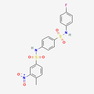 molecular formula C19H16FN3O6S2 B3975922 N-(4-{[(4-fluorophenyl)amino]sulfonyl}phenyl)-4-methyl-3-nitrobenzenesulfonamide 