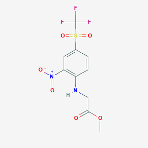 molecular formula C10H9F3N2O6S B3975975 methyl N-{2-nitro-4-[(trifluoromethyl)sulfonyl]phenyl}glycinate 