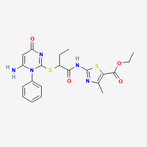 molecular formula C21H23N5O4S2 B3977233 Ethyl 2-({2-[(6-amino-4-oxo-1-phenyl-1,4-dihydropyrimidin-2-yl)sulfanyl]butanoyl}amino)-4-methyl-1,3-thiazole-5-carboxylate 