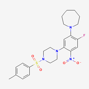molecular formula C23H29FN4O4S B3978136 1-{2-FLUORO-5-[4-(4-METHYLBENZENESULFONYL)PIPERAZIN-1-YL]-4-NITROPHENYL}AZEPANE 