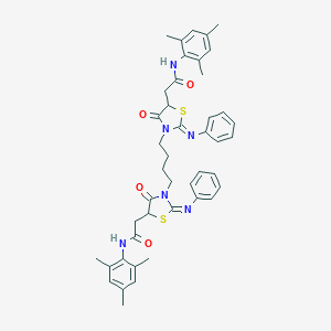 molecular formula C44H48N6O4S2 B397845 2-[4-oxo-3-[4-[4-oxo-5-[2-oxo-2-(2,4,6-trimethylanilino)ethyl]-2-phenylimino-1,3-thiazolidin-3-yl]butyl]-2-phenylimino-1,3-thiazolidin-5-yl]-N-(2,4,6-trimethylphenyl)acetamide 