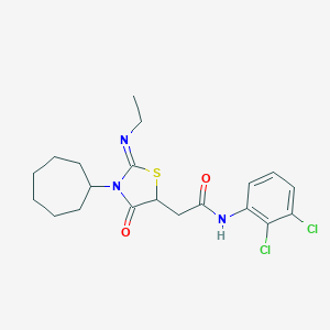 molecular formula C20H25Cl2N3O2S B397943 2-[3-cycloheptyl-2-(ethylimino)-4-oxo-1,3-thiazolidin-5-yl]-N-(2,3-dichlorophenyl)acetamide 