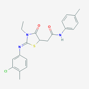 molecular formula C21H22ClN3O2S B397983 2-{2-[(3-chloro-4-methylphenyl)imino]-3-ethyl-4-oxo-1,3-thiazolidin-5-yl}-N-(4-methylphenyl)acetamide 