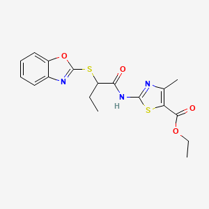 molecular formula C18H19N3O4S2 B3980336 Ethyl 2-{[2-(1,3-benzoxazol-2-ylsulfanyl)butanoyl]amino}-4-methyl-1,3-thiazole-5-carboxylate 