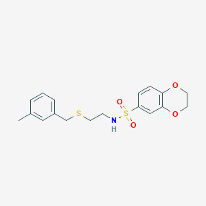 molecular formula C18H21NO4S2 B3980345 N-(2-{[(3-METHYLPHENYL)METHYL]SULFANYL}ETHYL)-2,3-DIHYDRO-1,4-BENZODIOXINE-6-SULFONAMIDE 