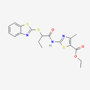molecular formula C18H19N3O3S3 B3980395 ETHYL 2-[2-(1,3-BENZOTHIAZOL-2-YLSULFANYL)BUTANAMIDO]-4-METHYL-1,3-THIAZOLE-5-CARBOXYLATE 