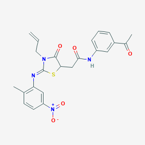 molecular formula C23H22N4O5S B398052 N-(3-acetylphenyl)-2-[3-allyl-2-({5-nitro-2-methylphenyl}imino)-4-oxo-1,3-thiazolidin-5-yl]acetamide 