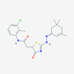 N-(3-chloro-2-methylphenyl)-2-[4-oxo-2-[(2Z)-2-(3,5,5-trimethylcyclohex-2-en-1-ylidene)hydrazinyl]-1,3-thiazol-5-yl]acetamide