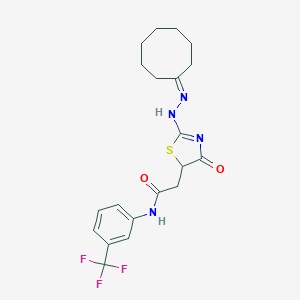 2-[2-(2-cyclooctylidenehydrazinyl)-4-oxo-1,3-thiazol-5-yl]-N-[3-(trifluoromethyl)phenyl]acetamide