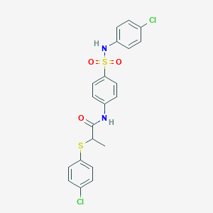 molecular formula C21H18Cl2N2O3S2 B3980983 N-(4-{[(4-chlorophenyl)amino]sulfonyl}phenyl)-2-[(4-chlorophenyl)thio]propanamide 