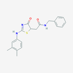 molecular formula C20H21N3O2S B398099 N-benzyl-2-[2-(3,4-dimethylanilino)-4-oxo-1,3-thiazol-5-yl]acetamide 