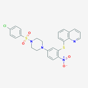 molecular formula C25H21ClN4O4S2 B398118 8-({5-{4-[(4-Chlorophenyl)sulfonyl]-1-piperazinyl}-2-nitrophenyl}sulfanyl)quinoline 