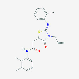 molecular formula C23H25N3O2S B398120 2-{3-allyl-2-[(2-methylphenyl)imino]-4-oxo-1,3-thiazolidin-5-yl}-N-(2,3-dimethylphenyl)acetamide 