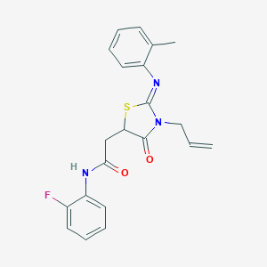 molecular formula C21H20FN3O2S B398123 2-{3-allyl-2-[(2-methylphenyl)imino]-4-oxo-1,3-thiazolidin-5-yl}-N-(2-fluorophenyl)acetamide 