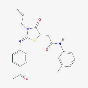 molecular formula C23H23N3O3S B398127 2-[2-(4-acetylphenyl)imino-4-oxo-3-prop-2-enyl-1,3-thiazolidin-5-yl]-N-(3-methylphenyl)acetamide 