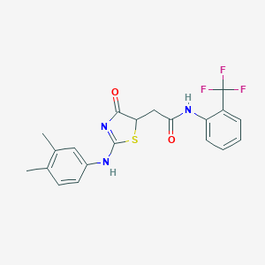 molecular formula C20H18F3N3O2S B398131 2-[2-(3,4-dimethylanilino)-4-oxo-1,3-thiazol-5-yl]-N-[2-(trifluoromethyl)phenyl]acetamide 