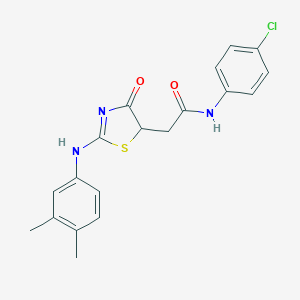 molecular formula C19H18ClN3O2S B398132 N-(4-chlorophenyl)-2-[2-(3,4-dimethylanilino)-4-oxo-1,3-thiazol-5-yl]acetamide 