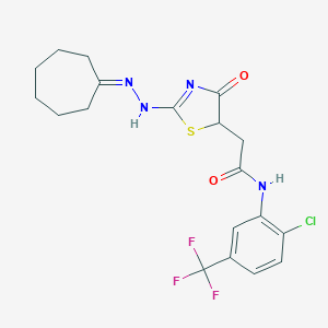 molecular formula C19H20ClF3N4O2S B398136 N-[2-chloro-5-(trifluoromethyl)phenyl]-2-[2-(2-cycloheptylidenehydrazinyl)-4-oxo-1,3-thiazol-5-yl]acetamide 