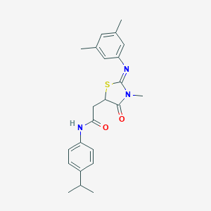 molecular formula C23H27N3O2S B398138 2-{2-[(3,5-dimethylphenyl)imino]-3-methyl-4-oxo-1,3-thiazolidin-5-yl}-N-(4-isopropylphenyl)acetamide 