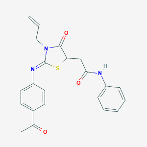 molecular formula C22H21N3O3S B398143 2-{2-[(4-acetylphenyl)imino]-3-allyl-4-oxo-1,3-thiazolidin-5-yl}-N-phenylacetamide 