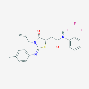 molecular formula C22H20F3N3O2S B398145 2-{3-allyl-2-[(4-methylphenyl)imino]-4-oxo-1,3-thiazolidin-5-yl}-N-[2-(trifluoromethyl)phenyl]acetamide 
