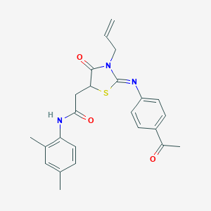 molecular formula C24H25N3O3S B398146 2-{2-[(4-acetylphenyl)imino]-3-allyl-4-oxo-1,3-thiazolidin-5-yl}-N-(2,4-dimethylphenyl)acetamide 