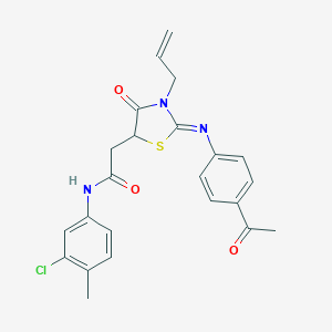 molecular formula C23H22ClN3O3S B398147 2-{2-[(4-acetylphenyl)imino]-3-allyl-4-oxo-1,3-thiazolidin-5-yl}-N-(3-chloro-4-methylphenyl)acetamide 