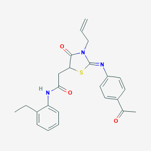 molecular formula C24H25N3O3S B398148 2-{2-[(4-acetylphenyl)imino]-3-allyl-4-oxo-1,3-thiazolidin-5-yl}-N-(2-ethylphenyl)acetamide 