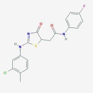 molecular formula C18H15ClFN3O2S B398149 2-[2-(3-chloro-4-methylanilino)-4-oxo-1,3-thiazol-5-yl]-N-(4-fluorophenyl)acetamide 