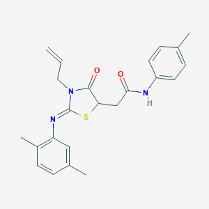 molecular formula C23H25N3O2S B398152 2-{3-allyl-2-[(2,5-dimethylphenyl)imino]-4-oxo-1,3-thiazolidin-5-yl}-N-(4-methylphenyl)acetamide 