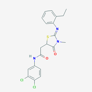 molecular formula C20H19Cl2N3O2S B398157 N-(3,4-dichlorophenyl)-2-{2-[(2-ethylphenyl)imino]-3-methyl-4-oxo-1,3-thiazolidin-5-yl}acetamide 