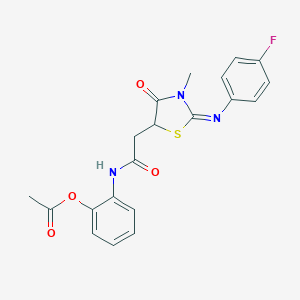 molecular formula C20H18FN3O4S B398158 2-[(2-{2-[(4-Fluorophenyl)imino]-3-methyl-4-oxo-1,3-thiazolidin-5-yl}acetyl)amino]phenyl acetate 