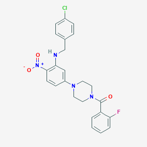 molecular formula C24H22ClFN4O3 B398216 1-{3-[(4-Chlorobenzyl)amino]-4-nitrophenyl}-4-(2-fluorobenzoyl)piperazine 