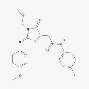 molecular formula C21H20IN3O3S B398220 2-{3-allyl-2-[(4-methoxyphenyl)imino]-4-oxo-1,3-thiazolidin-5-yl}-N-(4-iodophenyl)acetamide 
