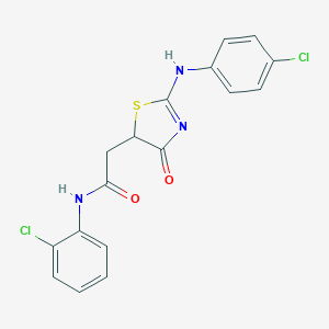 molecular formula C17H13Cl2N3O2S B398227 2-[2-(4-chloroanilino)-4-oxo-1,3-thiazol-5-yl]-N-(2-chlorophenyl)acetamide 