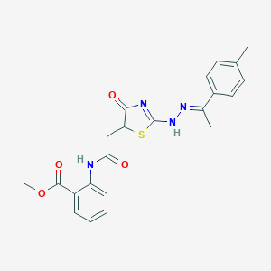 molecular formula C22H22N4O4S B398233 methyl 2-[[2-[2-[(2E)-2-[1-(4-methylphenyl)ethylidene]hydrazinyl]-4-oxo-1,3-thiazol-5-yl]acetyl]amino]benzoate 