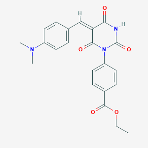 molecular formula C22H21N3O5 B398318 ethyl 4-(5-[4-(dimethylamino)benzylidene]-2,4,6-trioxotetrahydro-1(2H)-pyrimidinyl)benzoate 